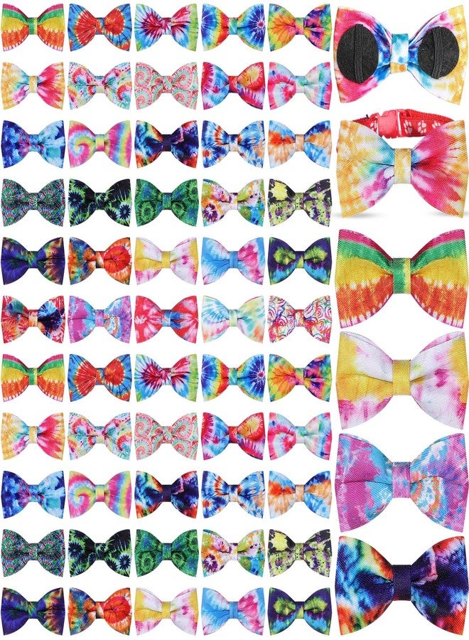 Cosblank 60 Pcs Dog Collar Bow Ties Bulk Dog Grooming Supplies Bowtie Accessories Puppy Bows Detachable Collar Charms for Small Medium Large Cat Pet Costume(Tie Dye) - Image 1